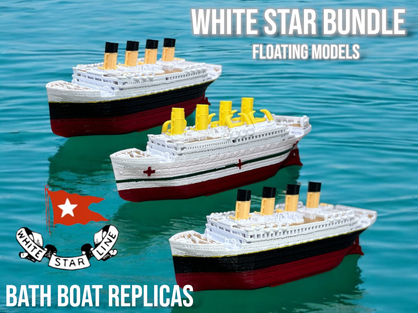 Majestic White Star Line Floating Boat Bundle - Titanic, Britannic, Olympic, Bathtub Toys