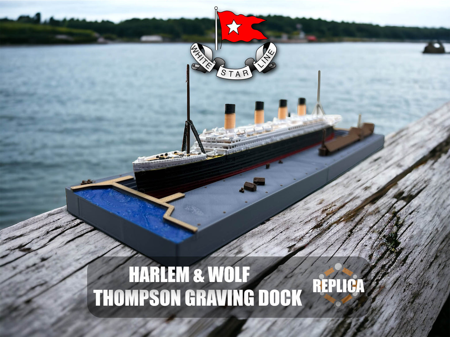 RMS Titanic Dry Dock Model / Thompson Graving Dock Replica Base, Harland & Wolff Shipyard Belfast Ireland 14 Inches in Length