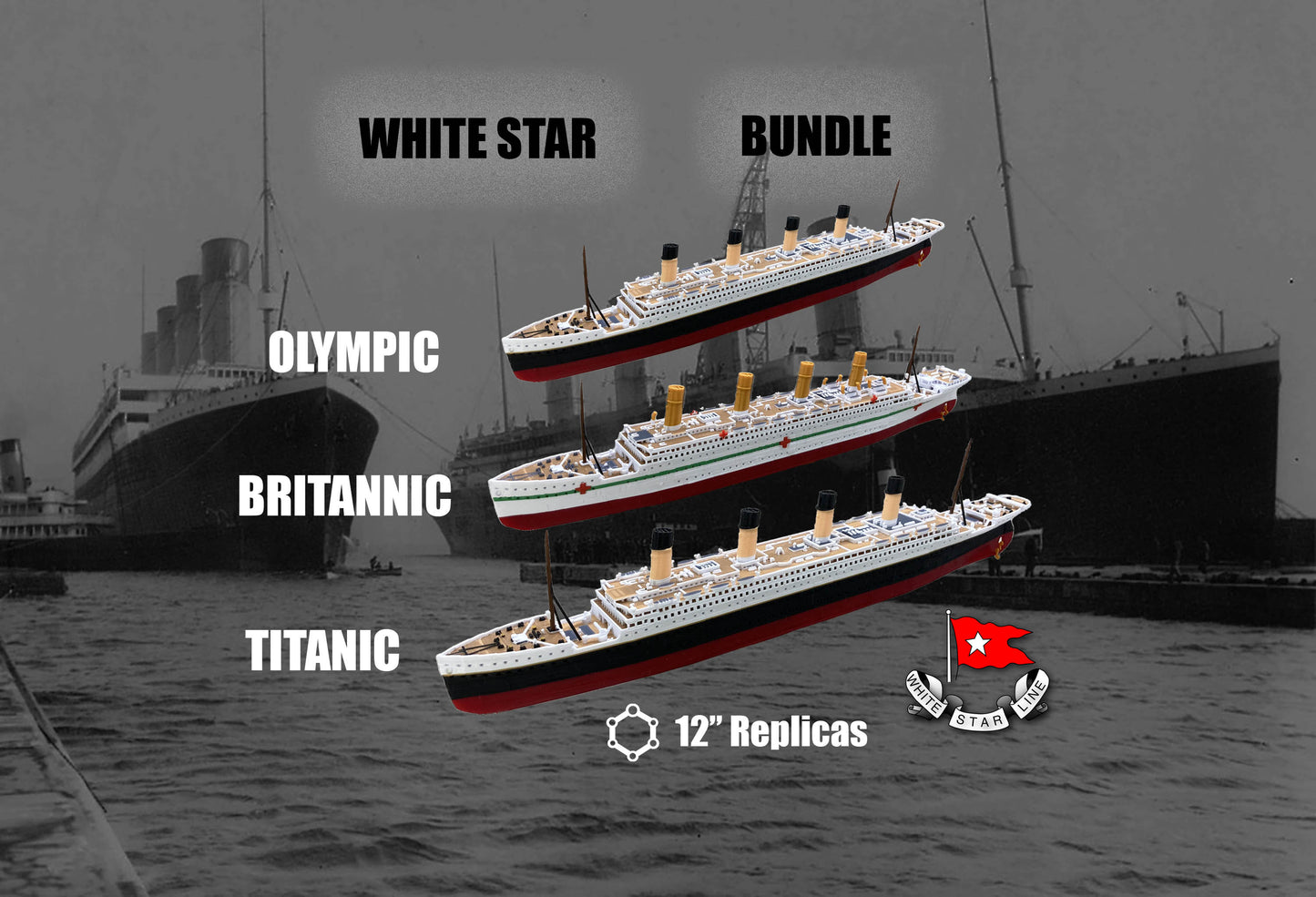 3 Ship Bundle RMS Titanic, Britannic, Olympic, Ship Replicas