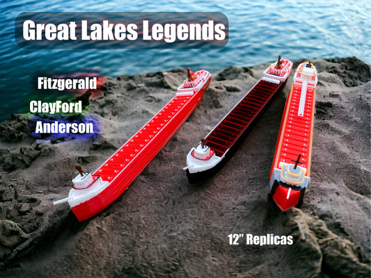 Great Lakes Legends Model Ship Bundle - Edmund Fitzgerald, William Clay Ford, and Arthur M. Anderson, 12" Freight Ship Replicas